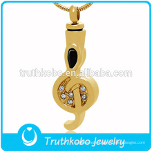 Fashion Musical Note Memorial Keepsake Ashes Pendant Stainless Steel Jewelry Urn Cremation Necklace Studded Rhinestone